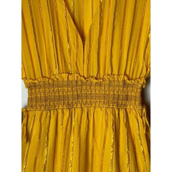 Saylor Dress Womens Small Yellow Cotton Flutter Sleeve V Neck Adrianne Mini - Picture 8 of 12